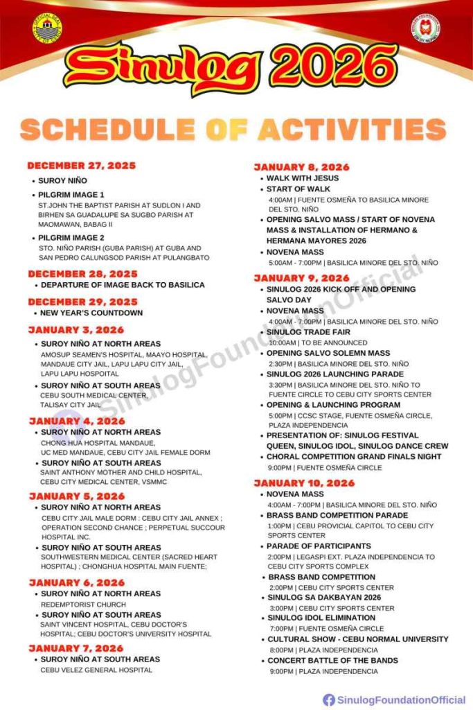 SINULOG FESTIVAL SCHEDULE OF ACTIVITIES | CEBU CITY